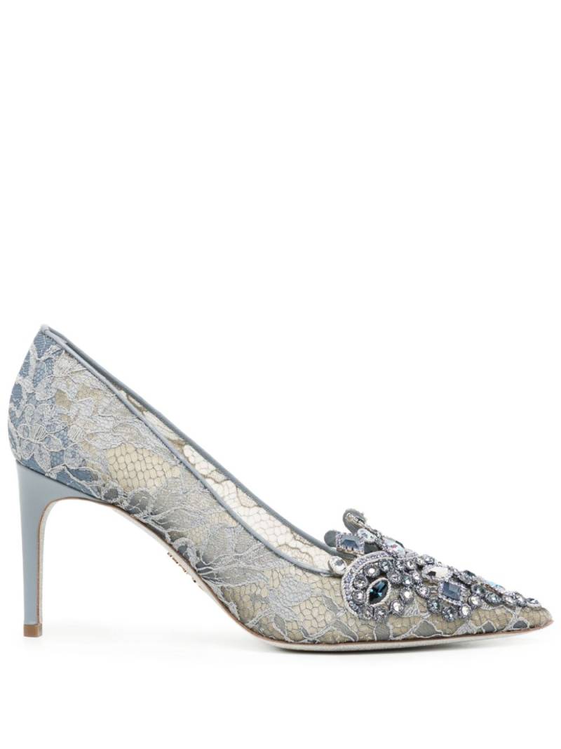 René Caovilla 70mm crystal-embellished lace pumps - Blue von René Caovilla