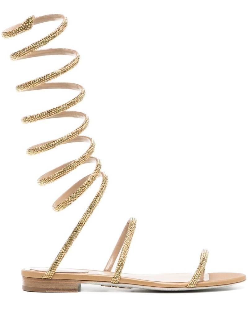 René Caovilla Supercleo metallic crystal flat sandals - Gold von René Caovilla