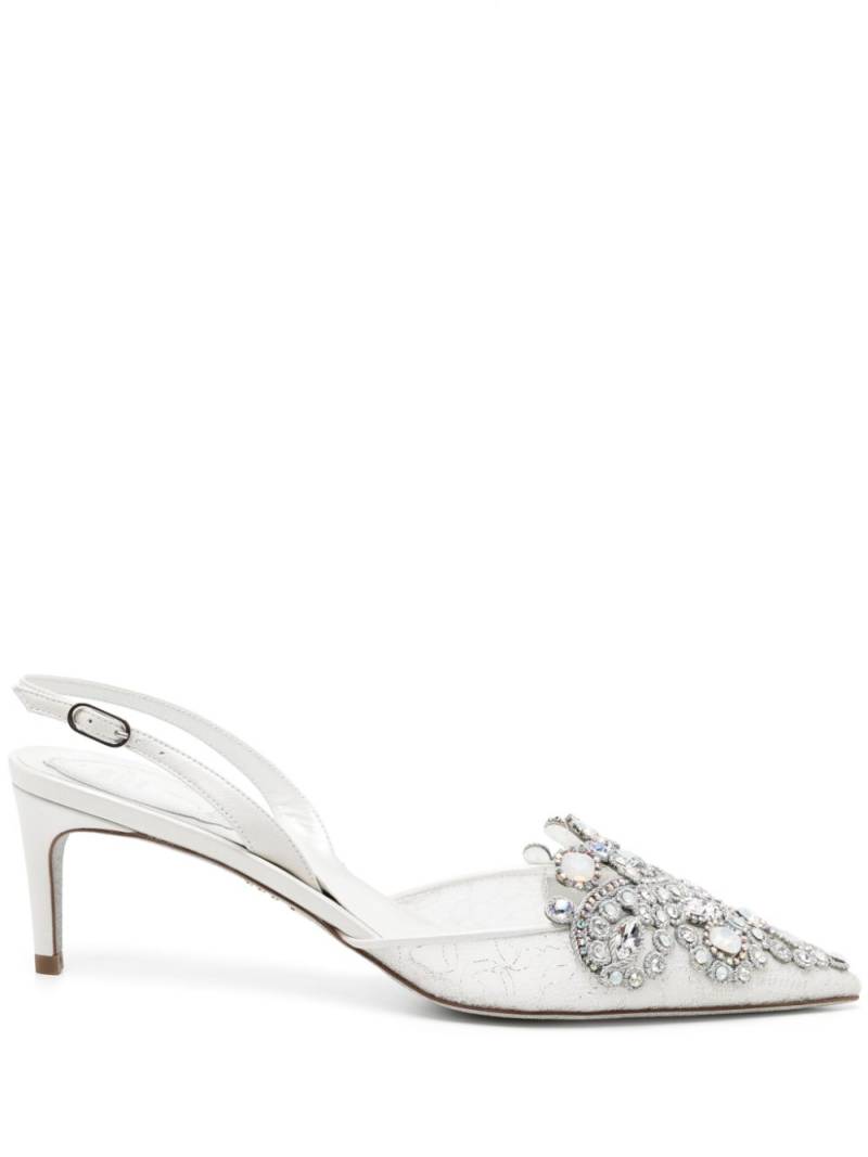 René Caovilla Veneziana 50mm crystal slingback pumps - White von René Caovilla