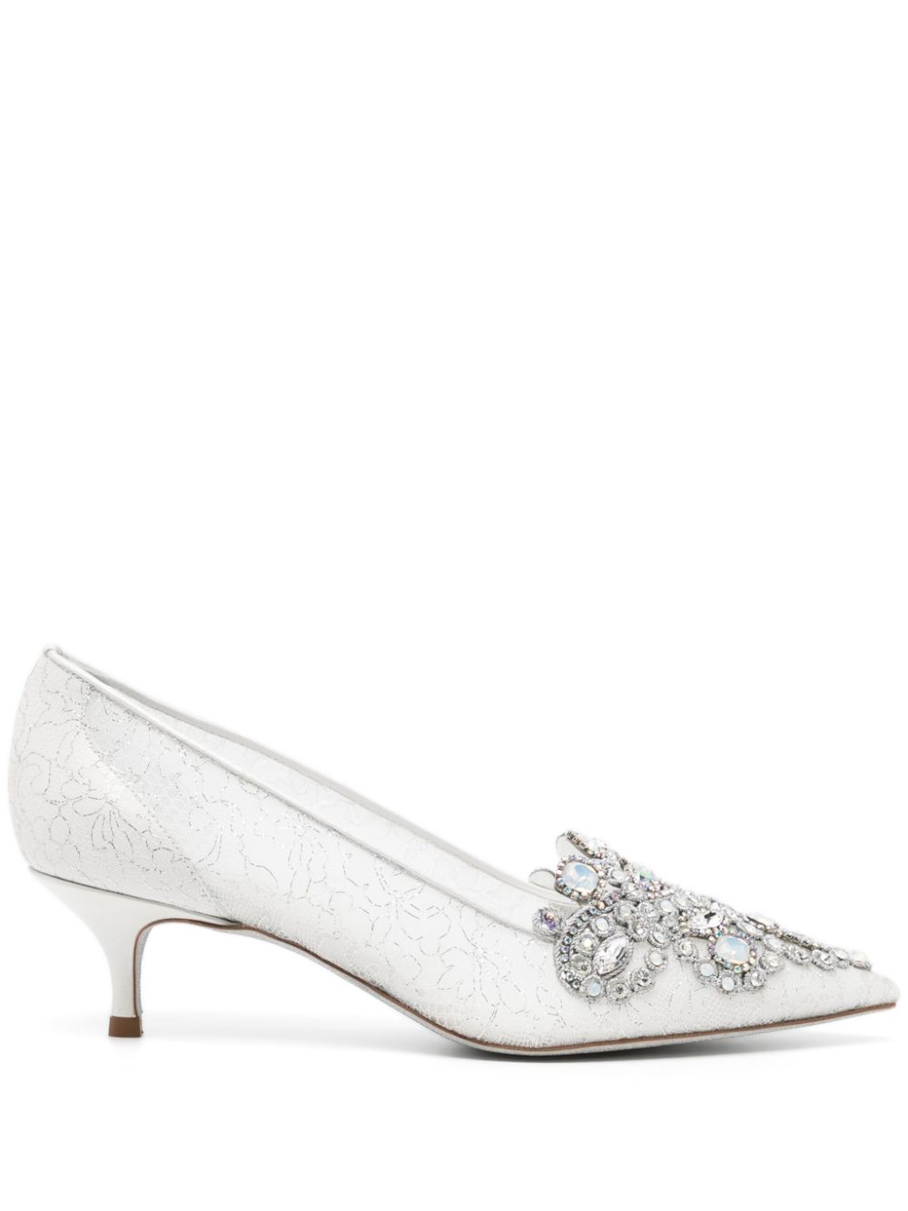 René Caovilla Veneziana crystal kitten-heel pumps - White von René Caovilla