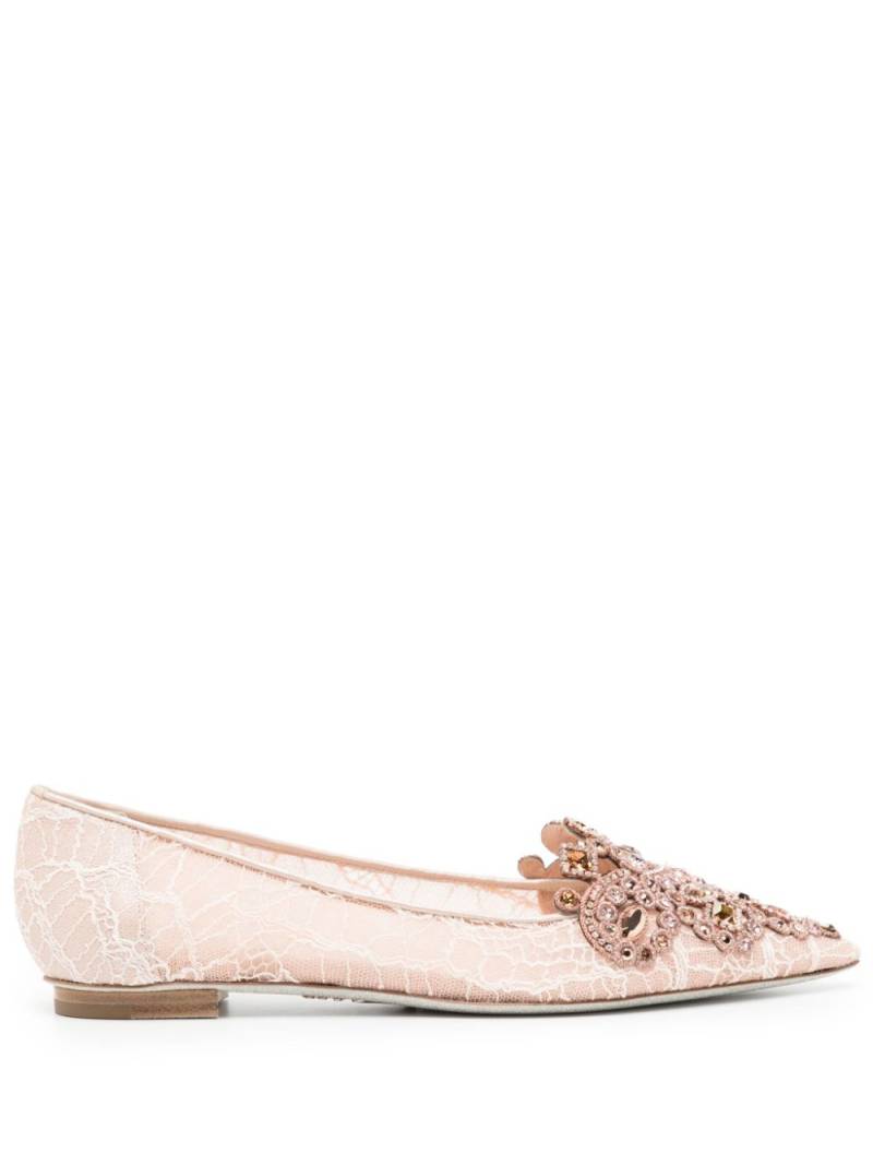 René Caovilla crystal-embellished lace ballerina shoes - Neutrals von René Caovilla