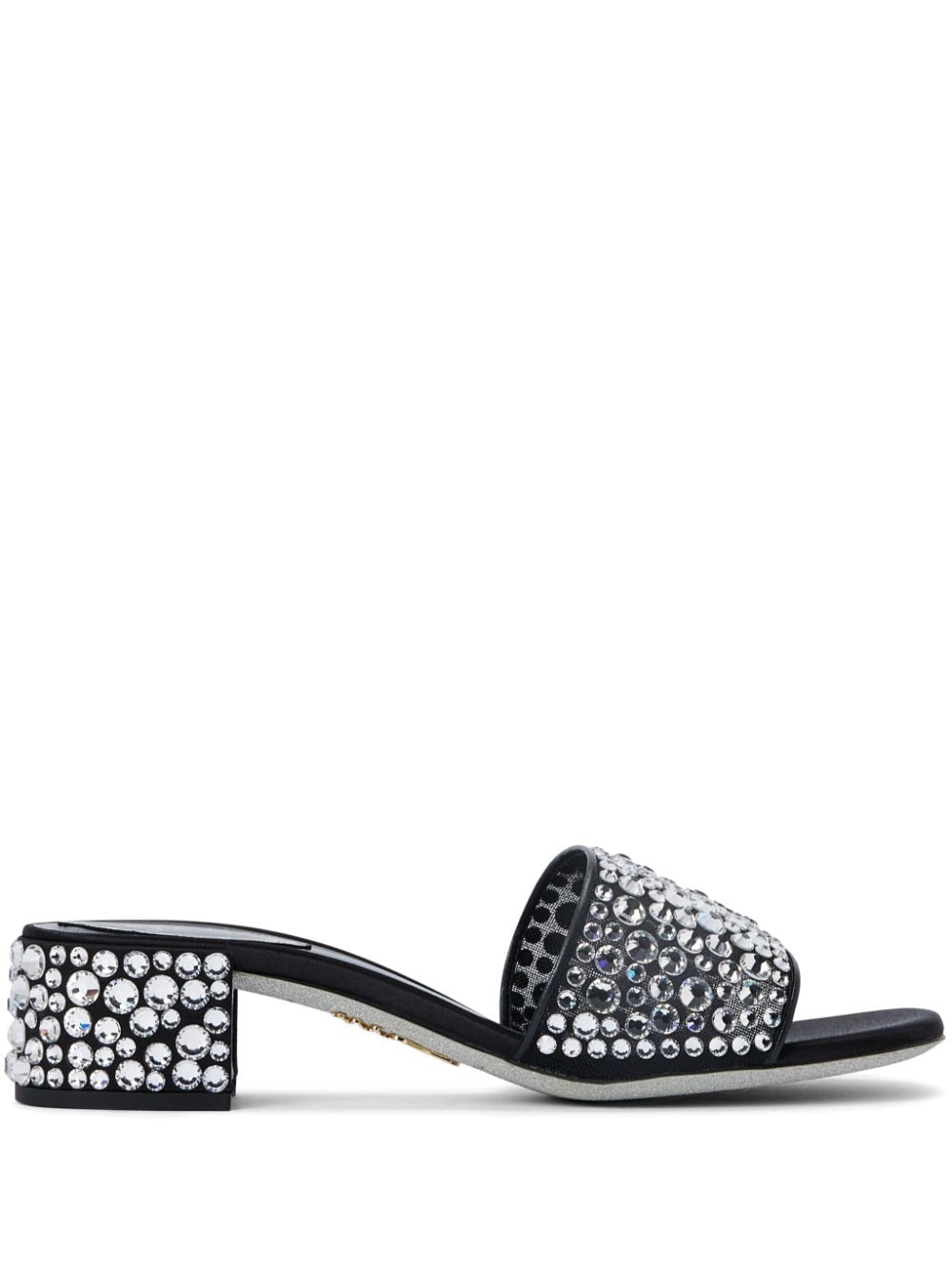 René Caovilla crystal-embellished leather mules - Black von René Caovilla