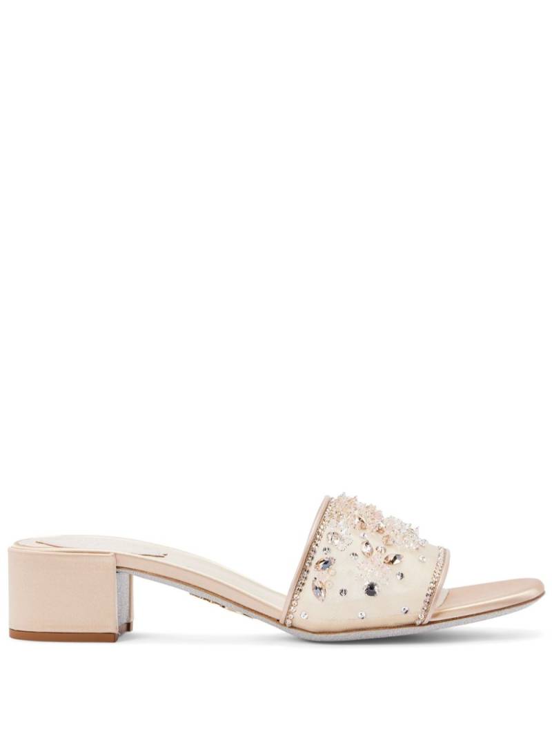 René Caovilla crystal-embellished leather mules - Neutrals von René Caovilla