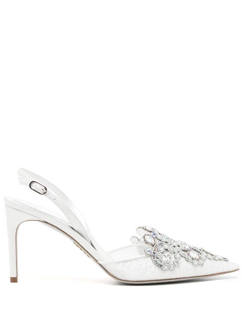 René Caovilla lace embellished crystal sling back pumps - White von René Caovilla