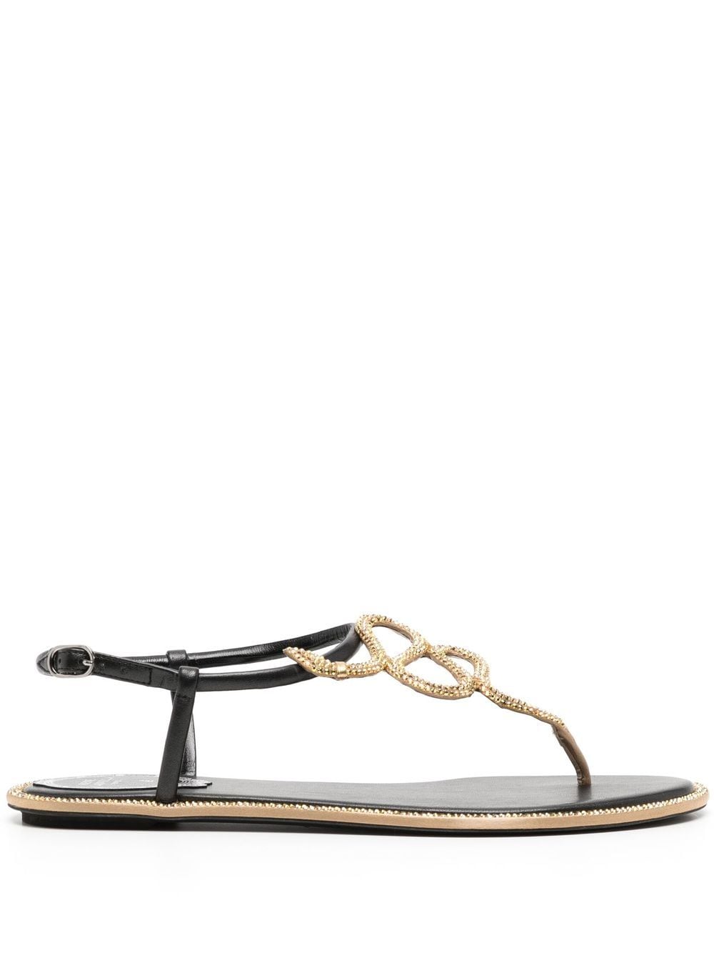 René Caovilla snake crystal embellished flat sandals - Black von René Caovilla