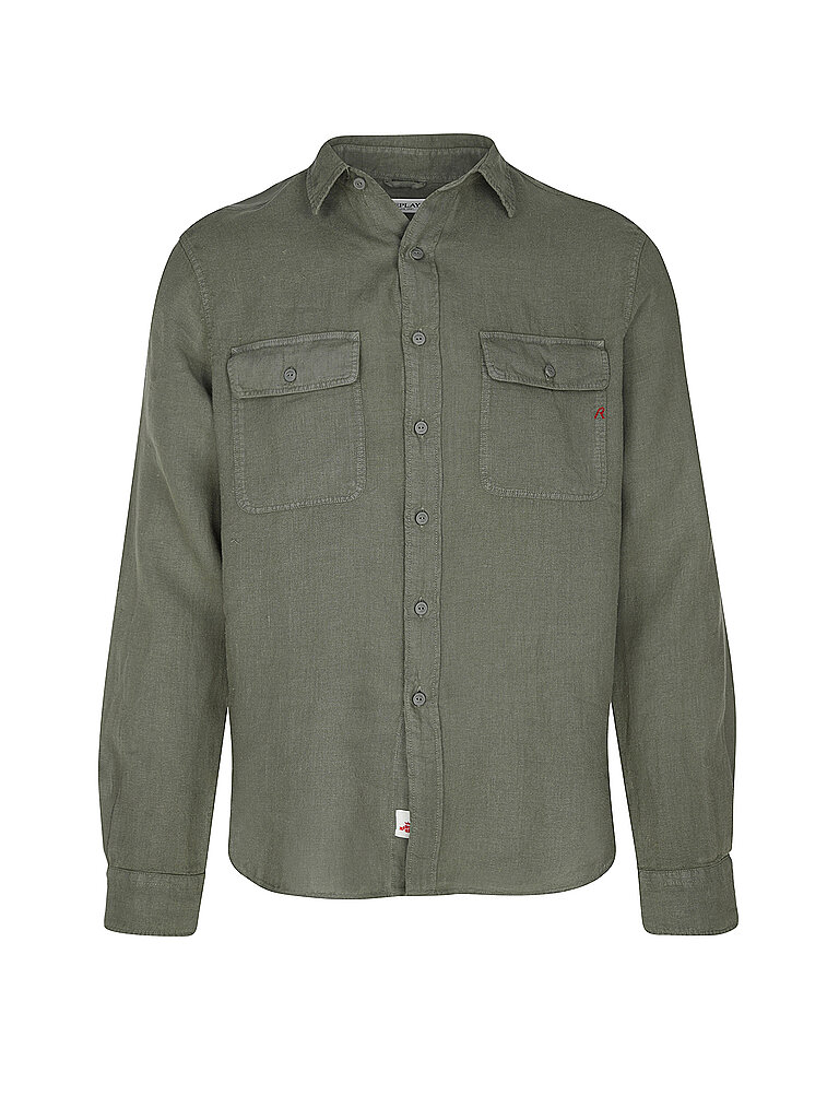 REPLAY Leinenhemd Regular Fit  olive | M von Replay