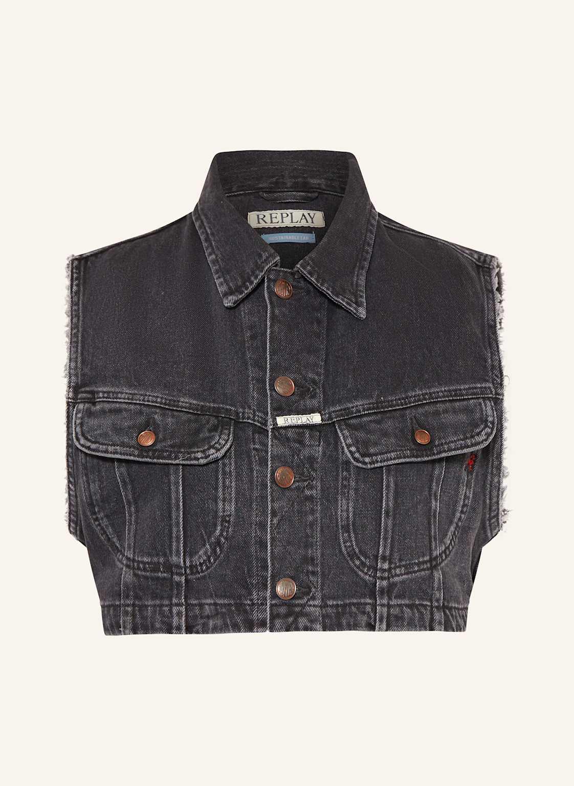 Replay Cropped-Weste In Jeansoptik schwarz Replay Cropped-Weste In Jeansoptik schwarz von Replay