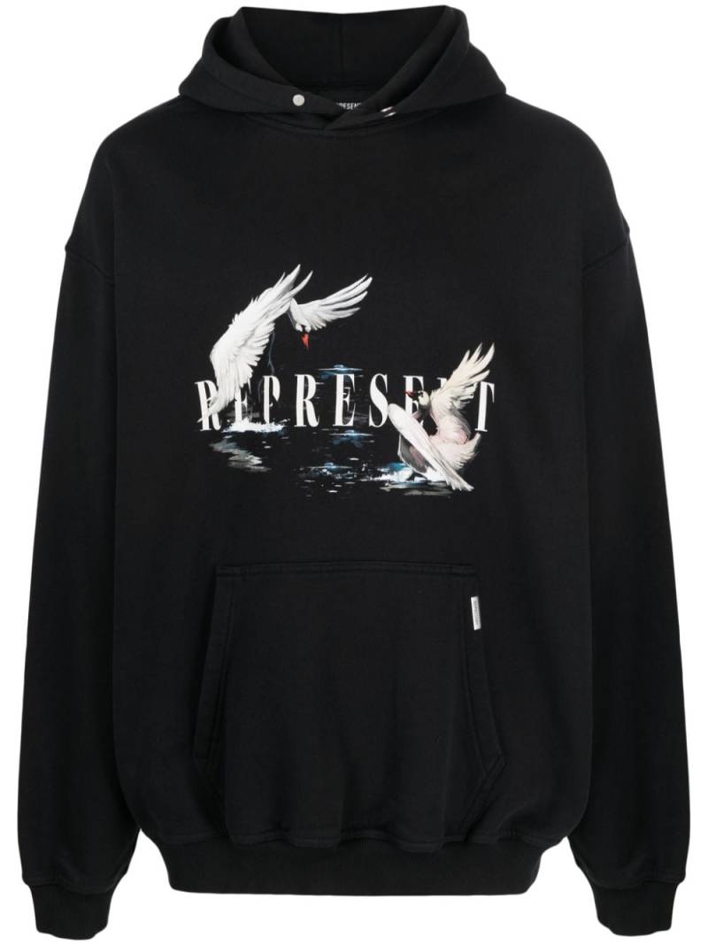 Represent logo-print cotton hoodie - Black von Represent