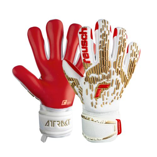 Reusch Attrakt Freegel Silver - white/gold/fi.red (Grösse: 4) von Reusch