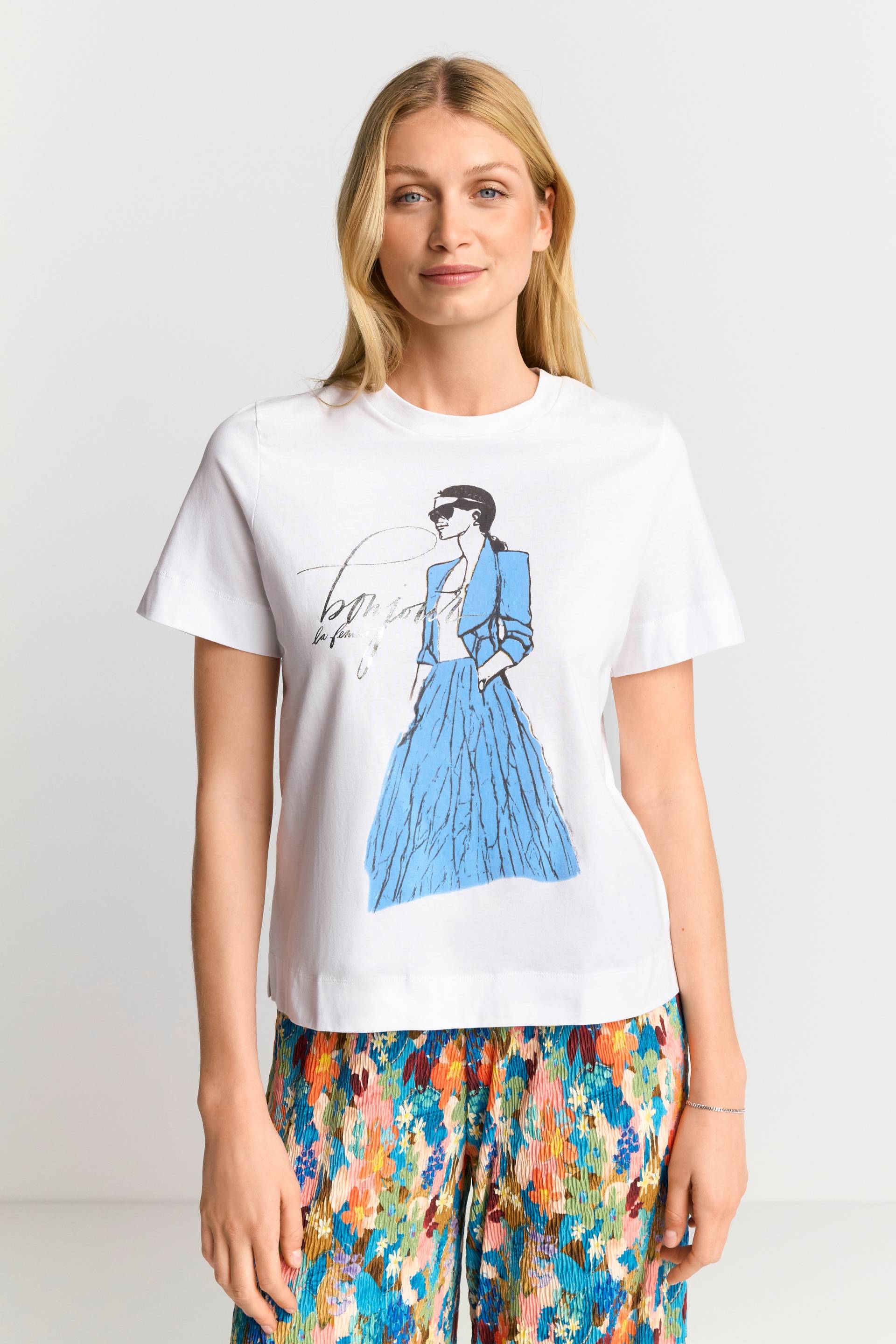 Rich & Royal T-Shirt, Easy fit T-Shirt "Bonjour" with woman print von Rich & Royal