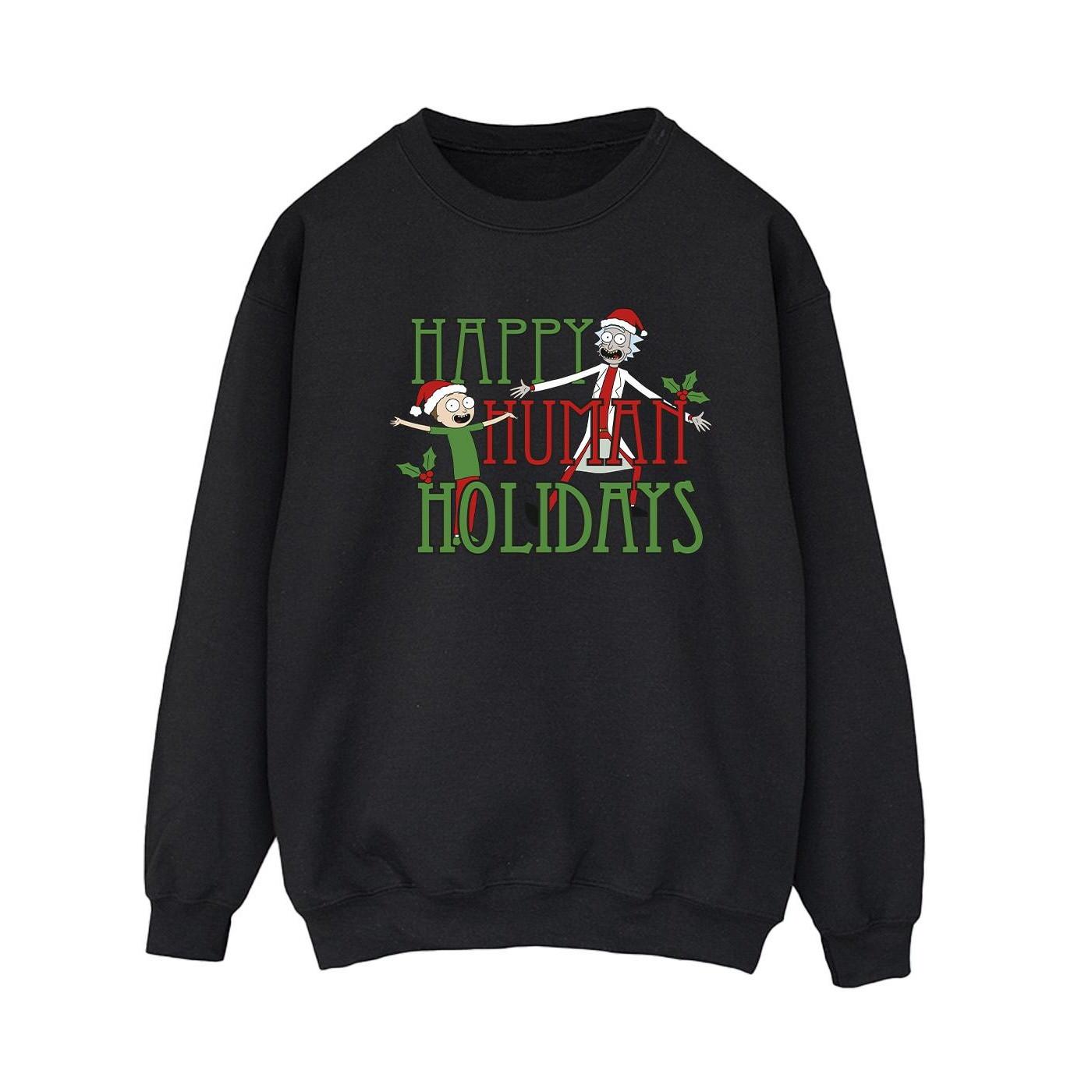 Happy Human Holidays Sweatshirt Damen Schwarz L von Rick And Morty