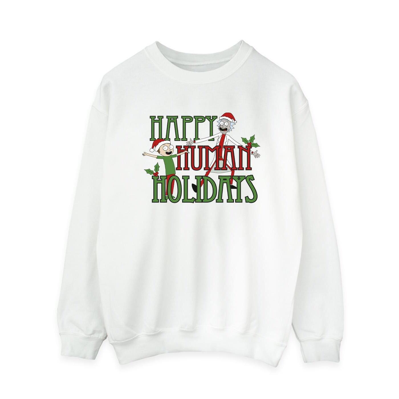 Happy Human Holidays Sweatshirt Damen Weiss XL von Rick And Morty