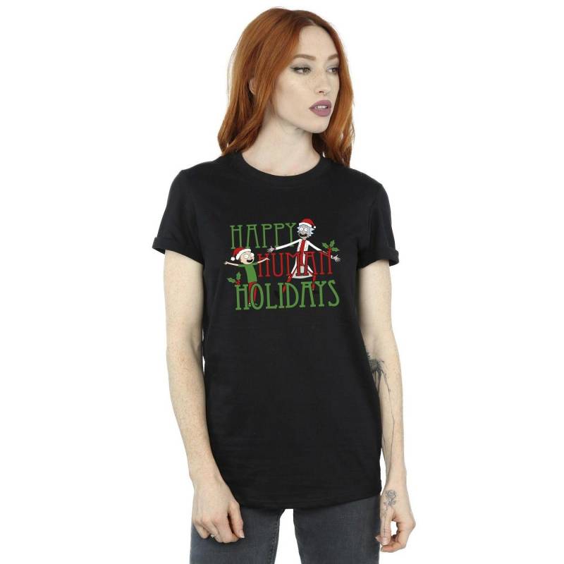 Happy Human Holidays Tshirt Damen Schwarz 3XL von Rick And Morty