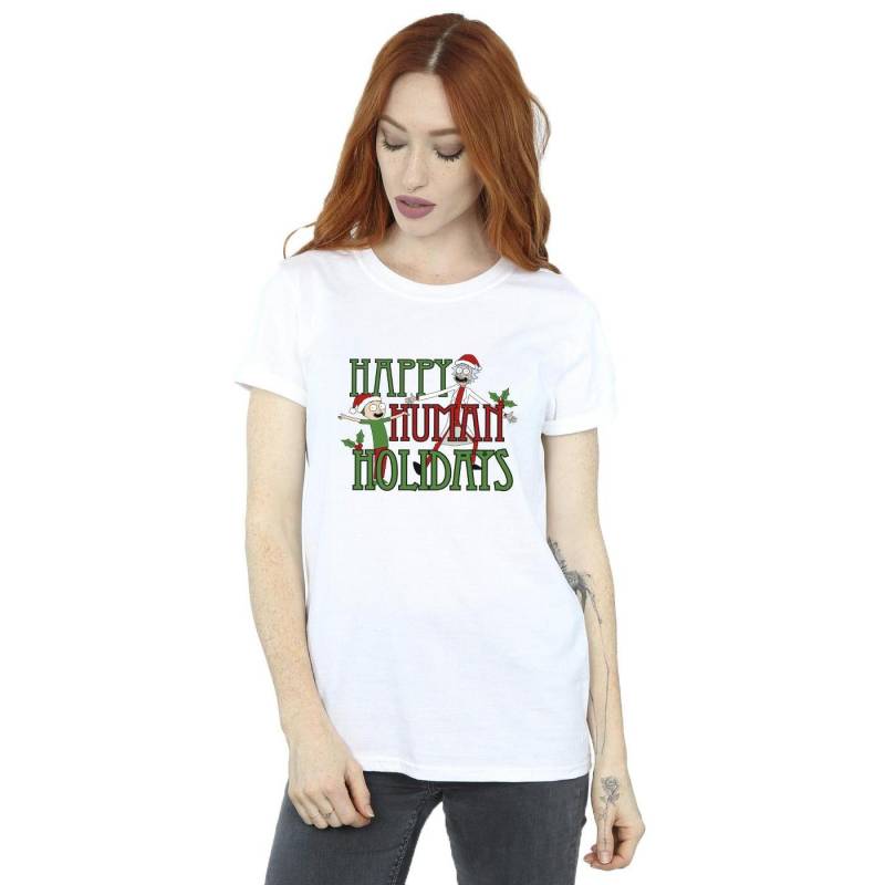 Happy Human Holidays Tshirt Damen Weiss S von Rick And Morty