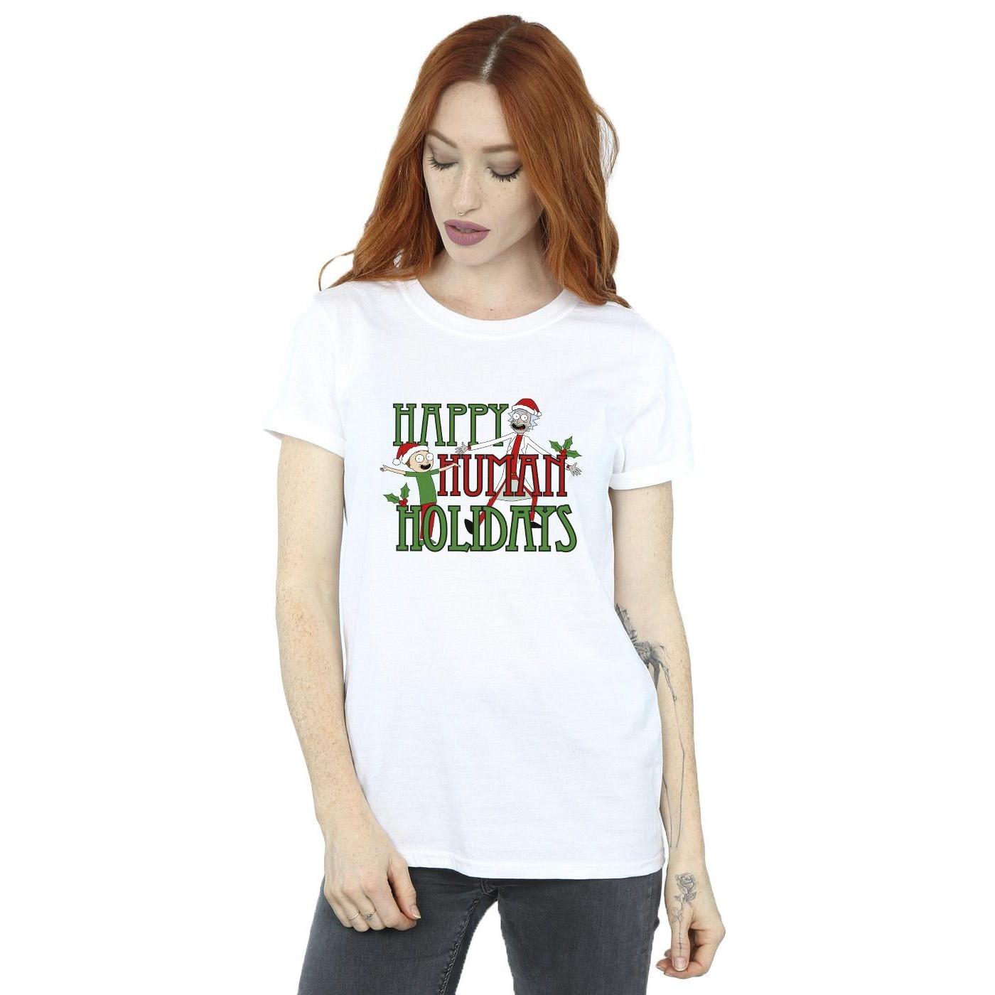 Happy Human Holidays Tshirt Damen Weiss XL von Rick And Morty