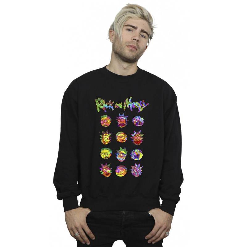 Tie Dye Faces Sweatshirt Herren Schwarz 3XL von Rick And Morty