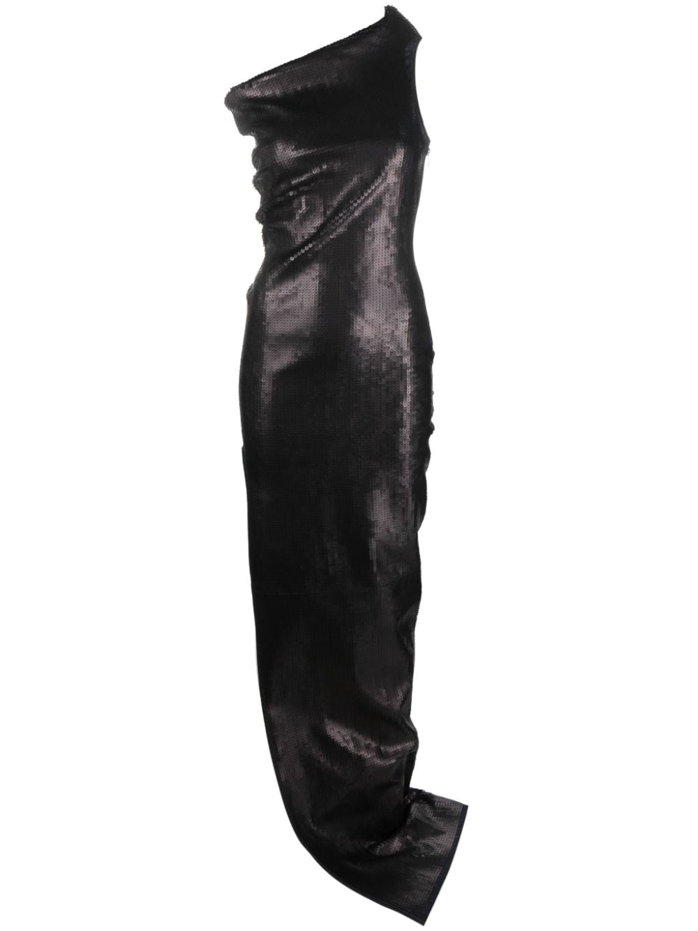 Rick Owens asymmetric-neck sequinned maxi dress - Black von Rick Owens