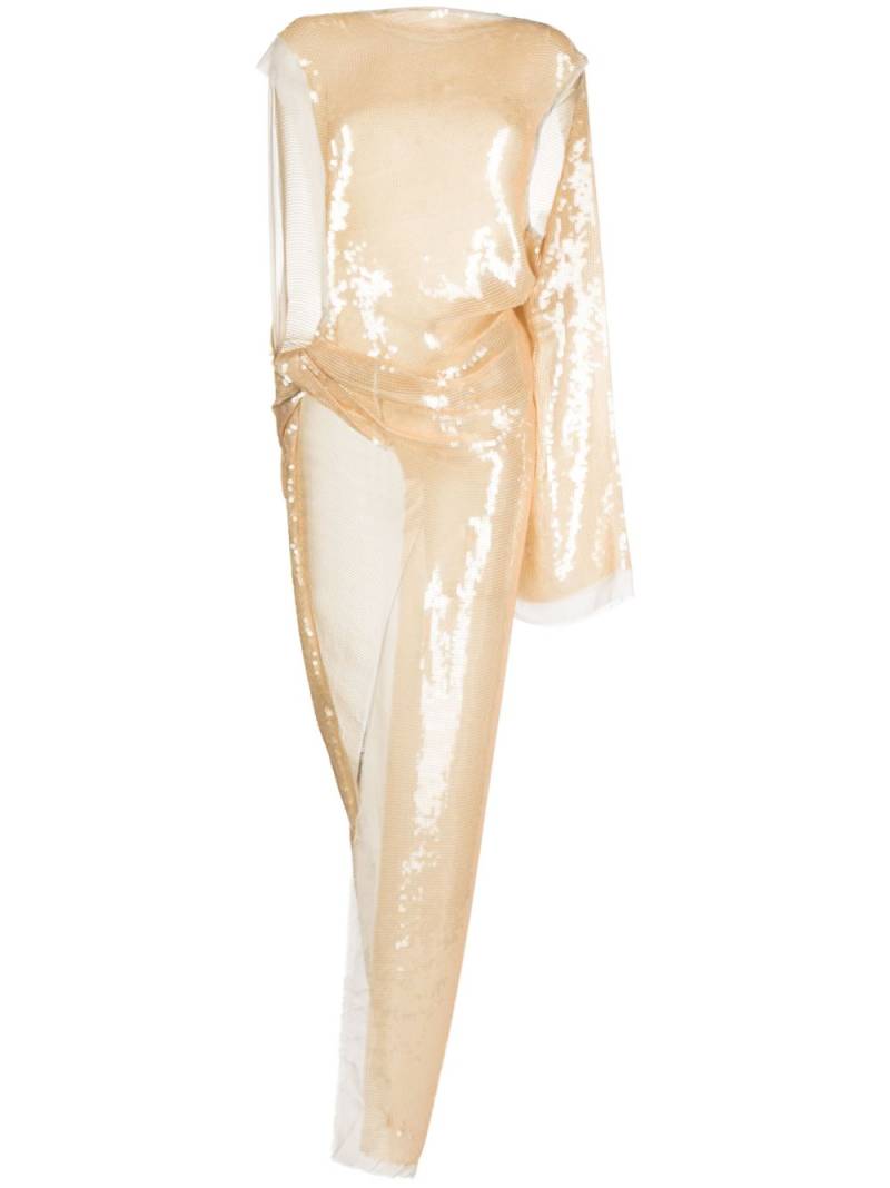 Rick Owens asymmetric sequinned chiffon maxi dress - Neutrals von Rick Owens