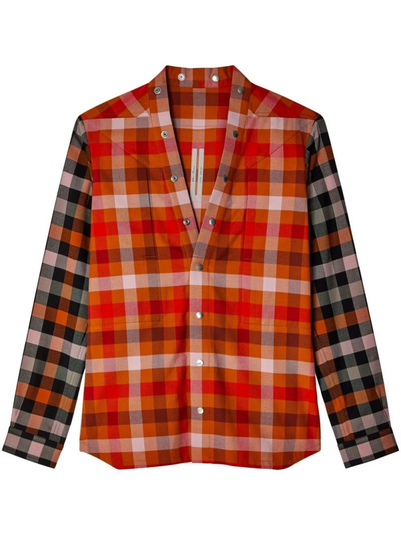 Rick Owens check-print panelled shirt - Orange von Rick Owens