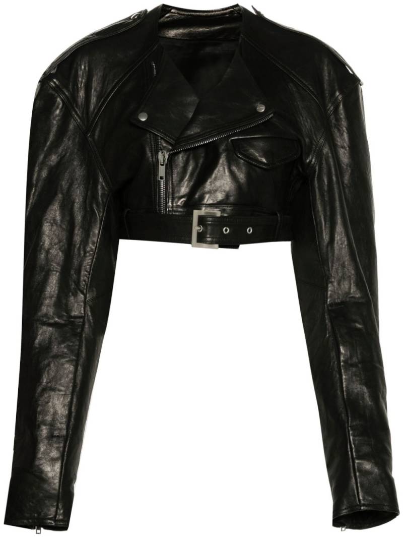 Rick Owens collarless cropped biker jacket - Black von Rick Owens