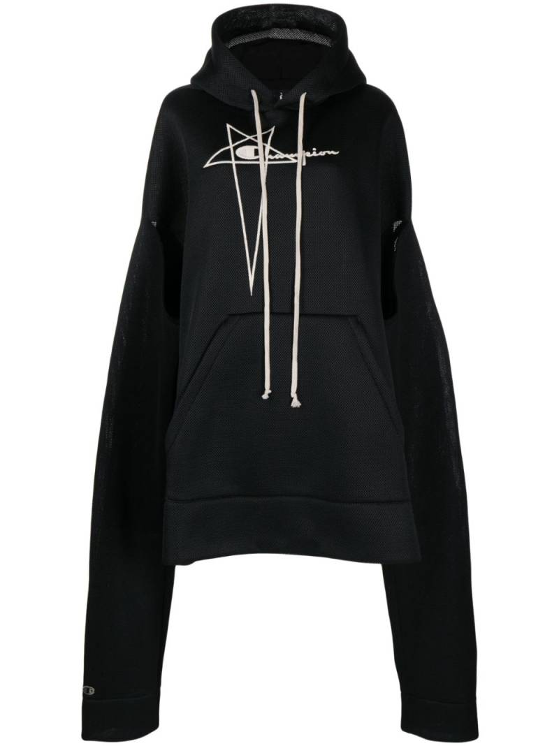 Rick Owens logo-embroidered pocketed hoodie - Black von Rick Owens