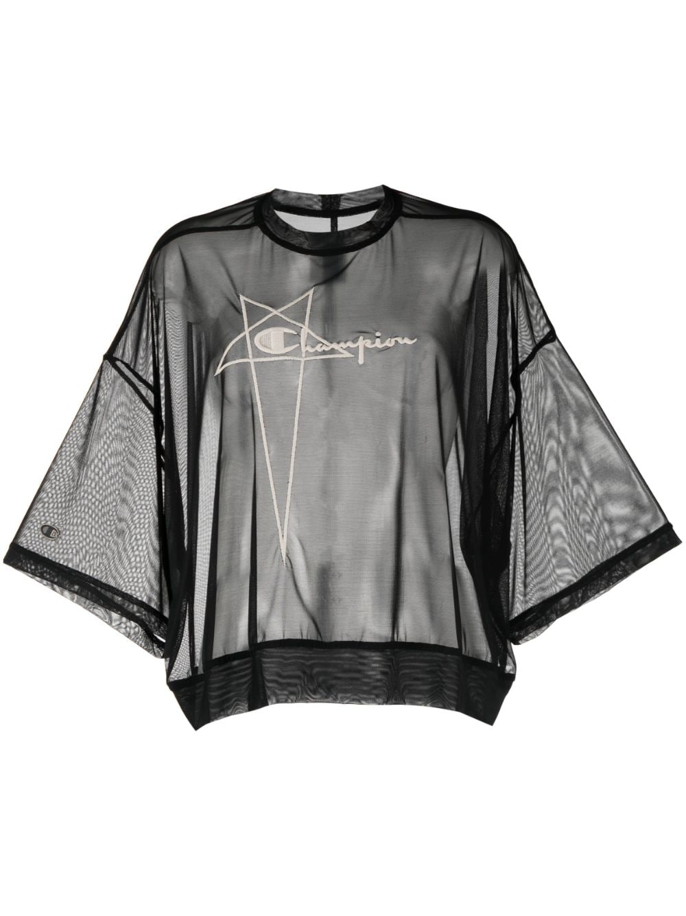 Rick Owens logo-embroidered sheer top - Black von Rick Owens