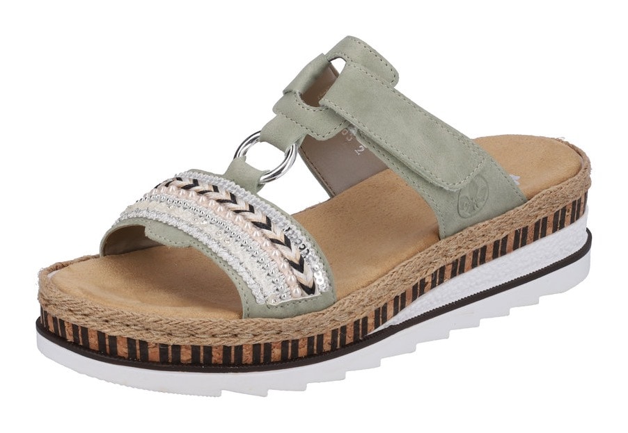 Rieker Pantolette, Keilabsatz, Sommerschuh, Schlappen mit Zierperlen besetzt Rieker Pantolette, Keilabsatz, Sommerschuh, Schlappen mit Zierperlen besetzt von Rieker