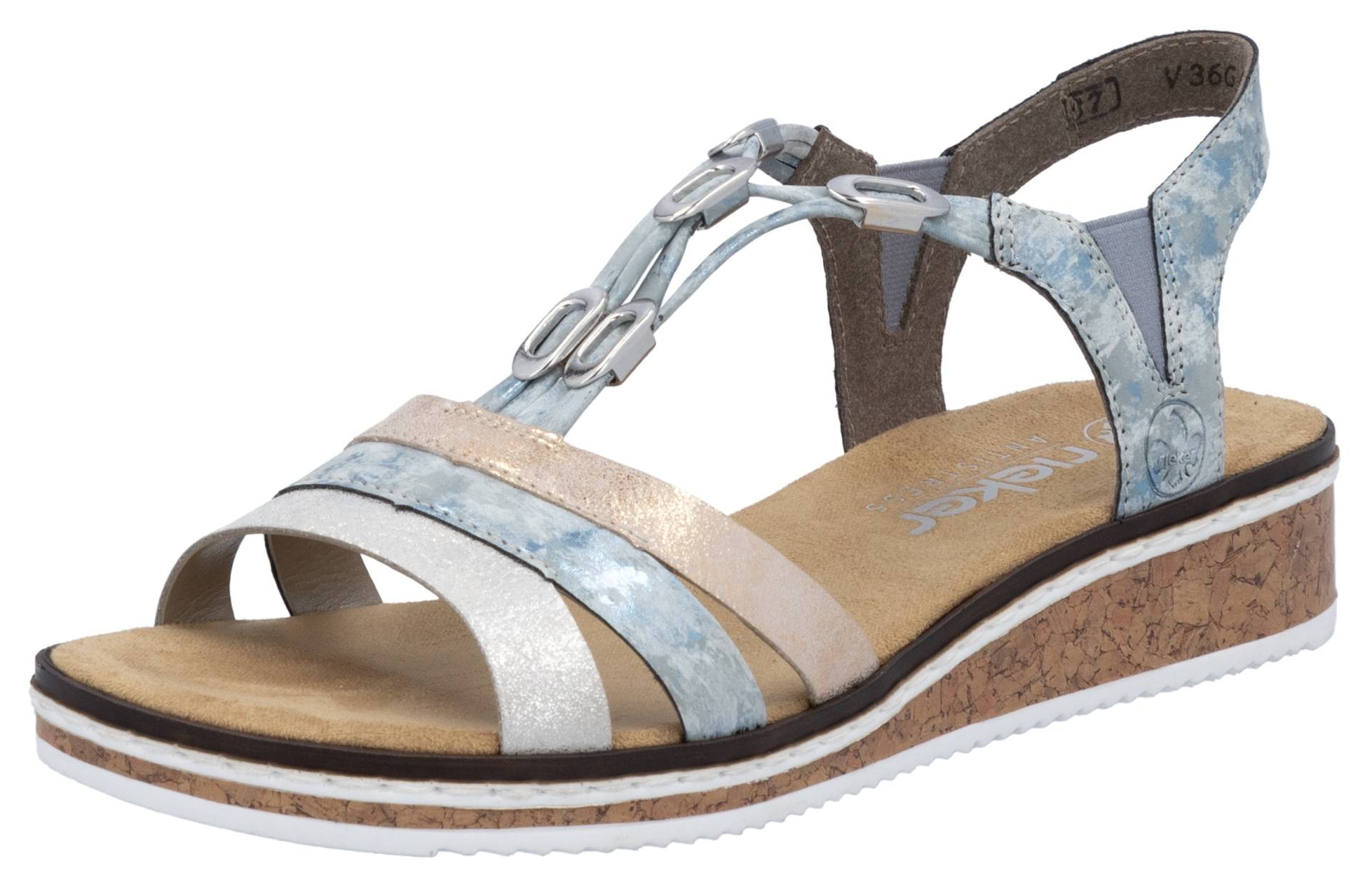 Rieker Riemchensandale, Sommerschuh, Sandalette, Keilabsatz, mit dezenter Schmuckverzierung Rieker Riemchensandale, Sommerschuh, Sandalette, Keilabsatz, mit dezenter Schmuckverzierung von Rieker