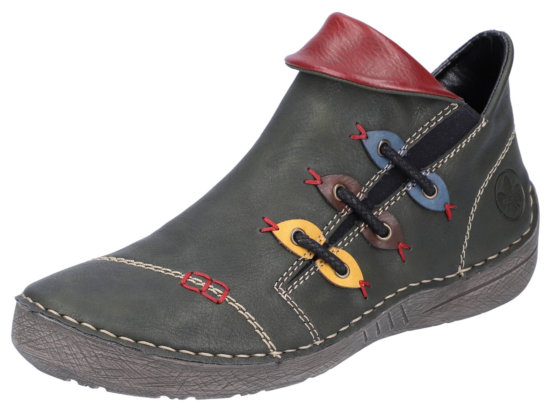 Rieker Stiefelette, Schlupfboots, Slipper mit bunten Applikationen seitlich Rieker Stiefelette, Schlupfboots, Slipper mit bunten Applikationen seitlich von Rieker