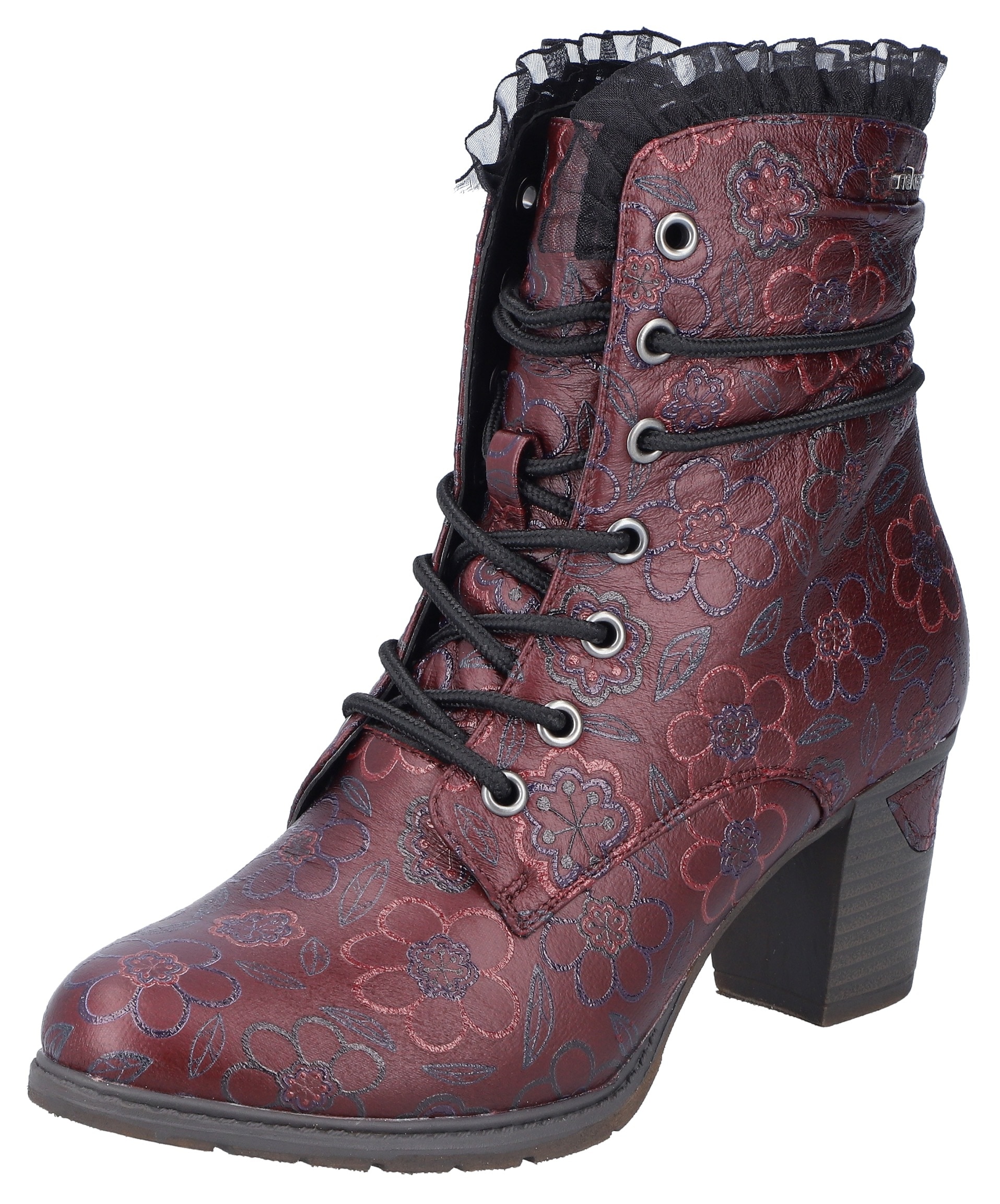 Rieker Winterstiefelette, Schnürstiefelette, Reissverschluss-Boots, Blockabsatz, Blumenprint von Rieker