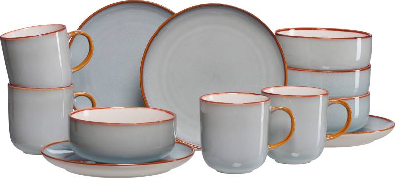 Ritzenhoff & Breker Frühstücks-Geschirrset »Portofino (Teller, Schale, Kaffeebecher)«, (Set, 12 tlg., 4 Kaffeebecher (400 m), 4 Schalen (600 m), 4 Teller Flach (Ø 20,5 cm), Reativglasur, jedes Teil ein Unikat, 12 Teile, für 4 Personen von Ritzenhoff & Breker