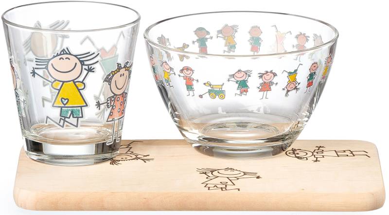 Ritzenhoff & Breker Kindergeschirr-Set »Best Friends«, (Set, 3 tlg., 1 Frühstücksbrett (22x12 cm), 1 Trinkglas (250 m), 1 Schale (Ø 12 cm), 3 Teile, für 1 Person von Ritzenhoff & Breker