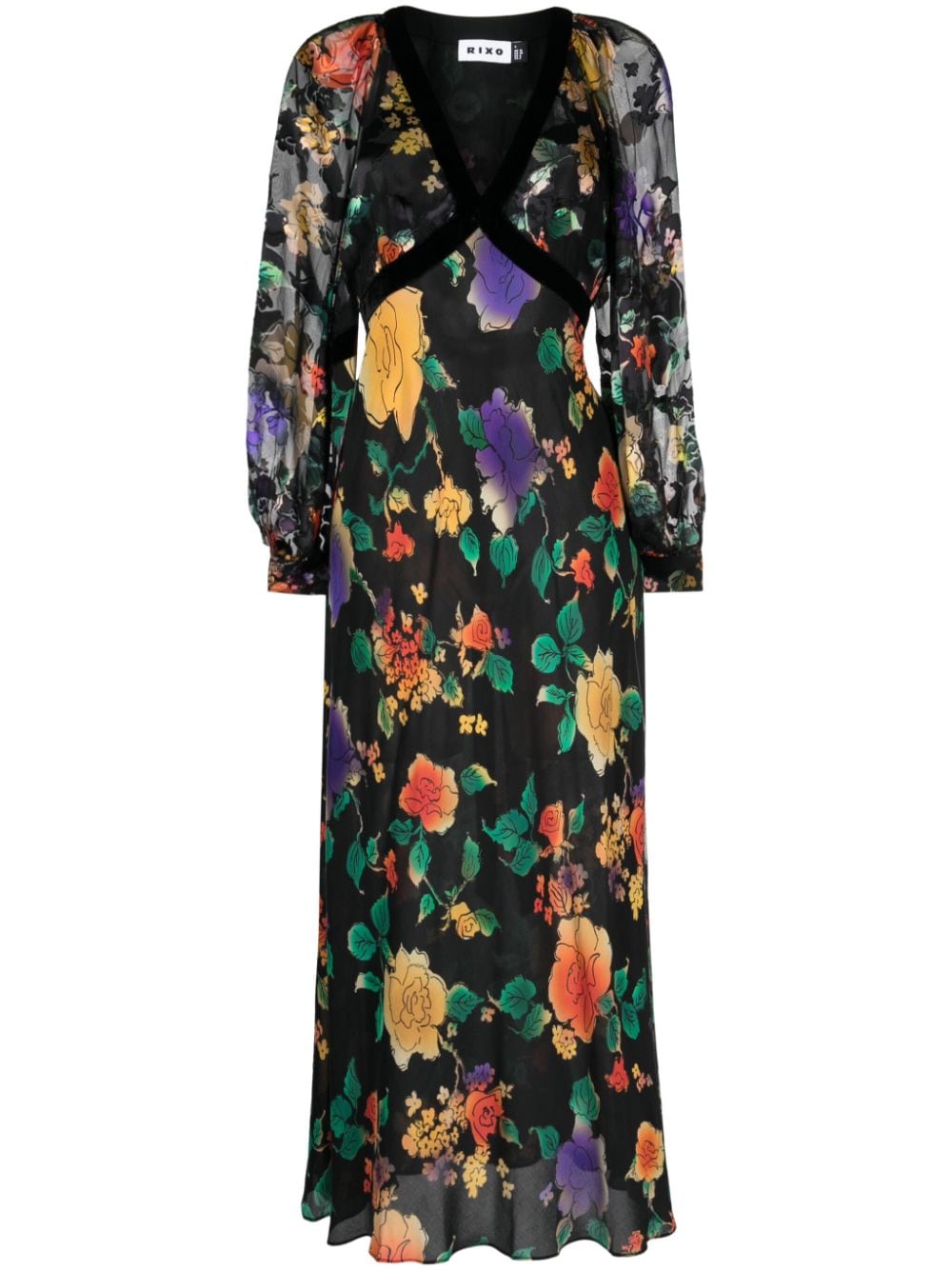 Rixo Ayla floral-print silk midi dress - Black von Rixo