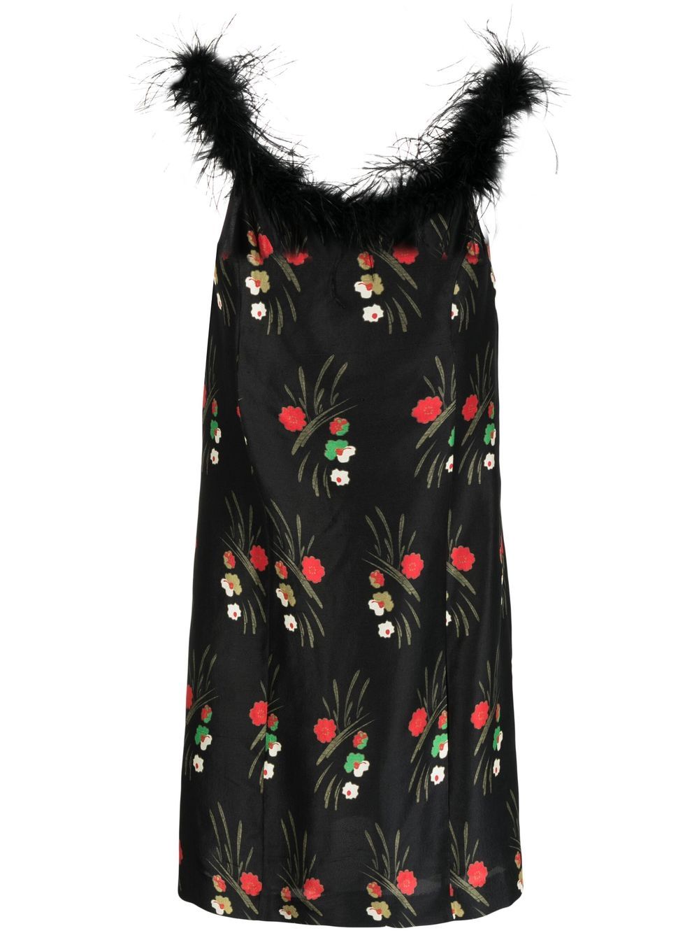 Rixo floral-print feather-trim dress - Black von Rixo