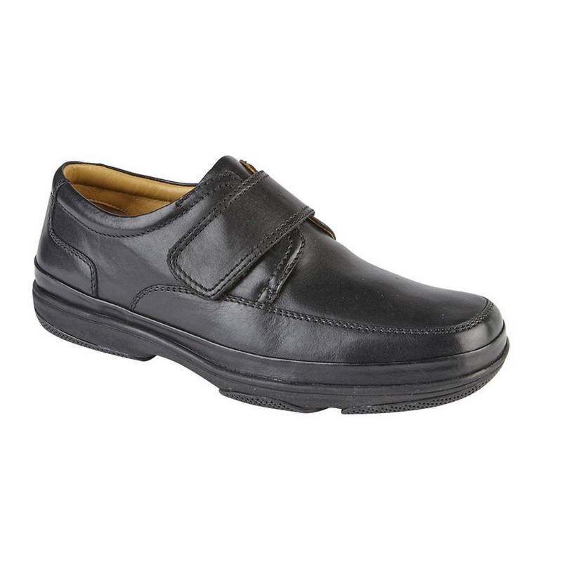 Leder Wide Fit Klettverschluss Schuhe Herren Schwarz 41 von Roamers