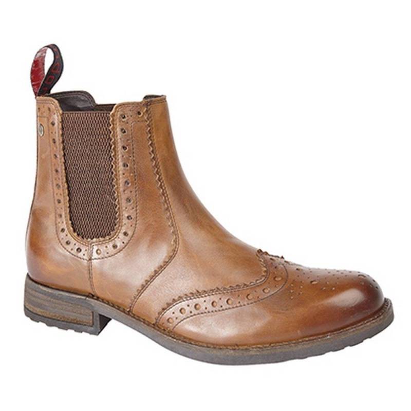 Roamers - LederStiefel mit Flügelkappe und elastischen Einsätzen, für Herren, Tan, Größe 42 von Roamers