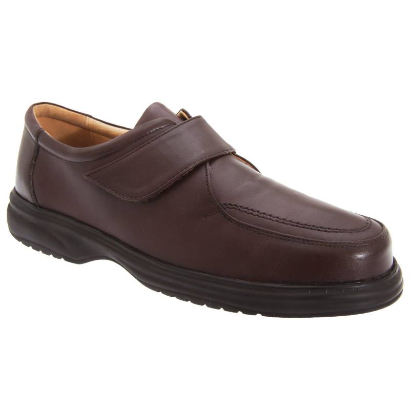 Roamers - Superlite Lederschuhe Schuhe mit Klettverschluss, breite Passform, für Herren, Braun, Größe 44.5 von Roamers