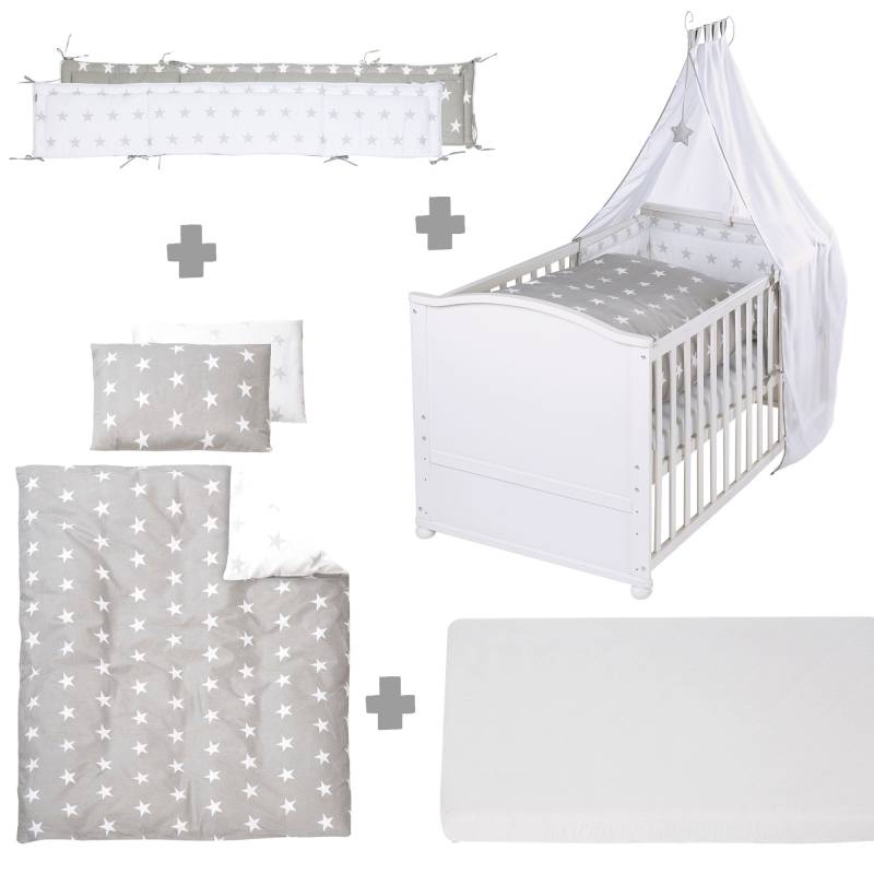 roba® Komplettbett »Little Stars, 70x140 cm«, (6 tlg.), Matratze, Kinderbettgarnitur und Himmel, zum Juniorbett umbaubar von Roba®