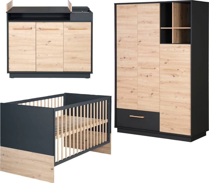 roba® Babyzimmer-Komplettset »Lenn«, (Set, Babybett 70x140 cm, Wickelkommode, Kleiderschrank), Kleiderschrank: offenes Fach - Gitterbett: umbaubar, höhenverstellbar von Roba®