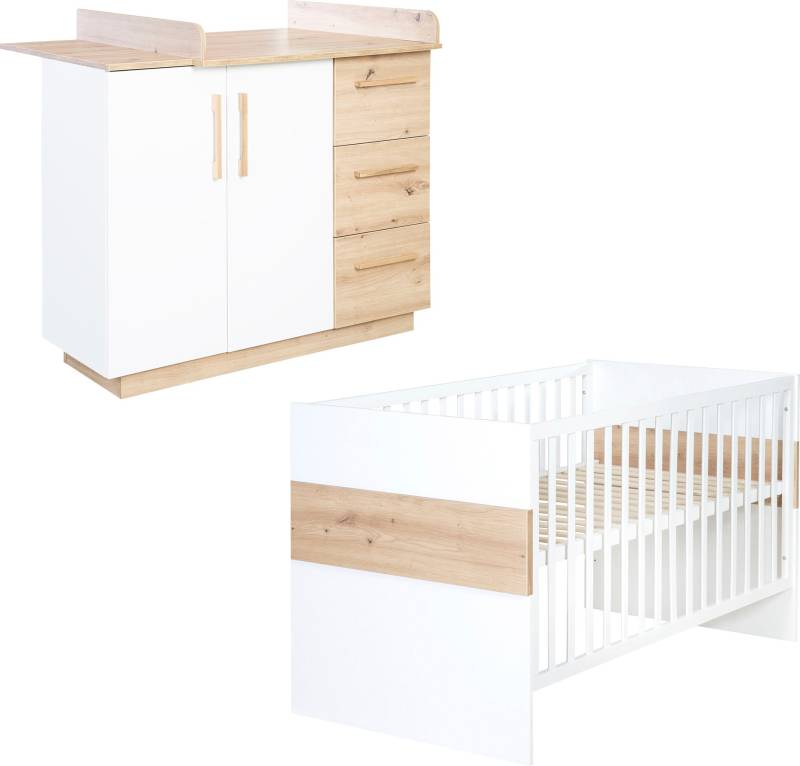 roba® Babyzimmer-Komplettset »Lion, Weiss/Artisan Eiche«, (Spar-Set, Babybett 70x140 cm, Wickelkommode), moderne & zweifarbig - Gitterbett: umbaubar, höhenverstellbar von Roba®