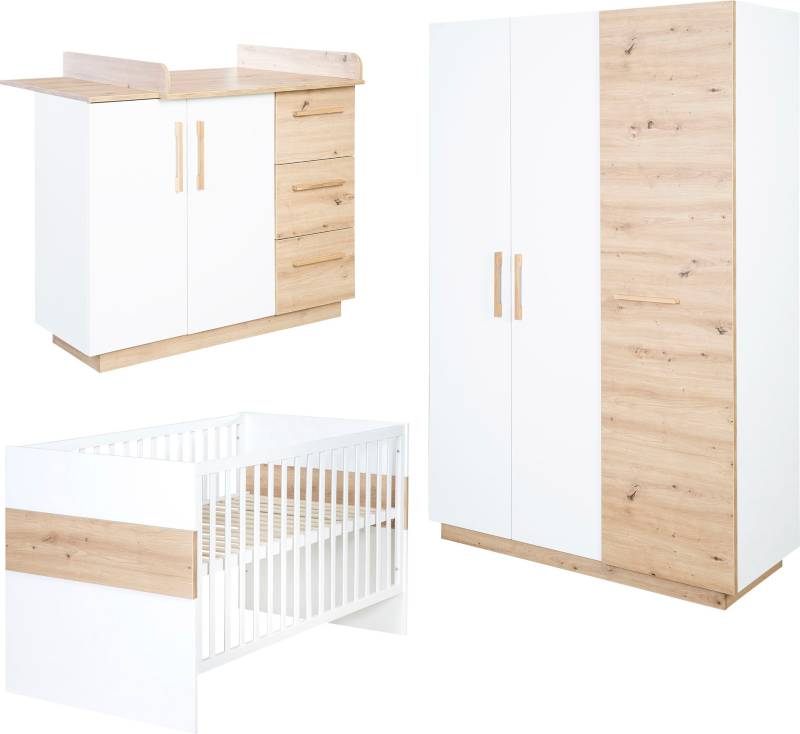 roba® Babyzimmer-Komplettset »Lion«, (Set, Babybett 70x140 cm, Wickelkommode & Kleiderschrank 3-türig), moderne & zweifarbig - Gitterbett: umbaubar, höhenverstellbar von Roba®