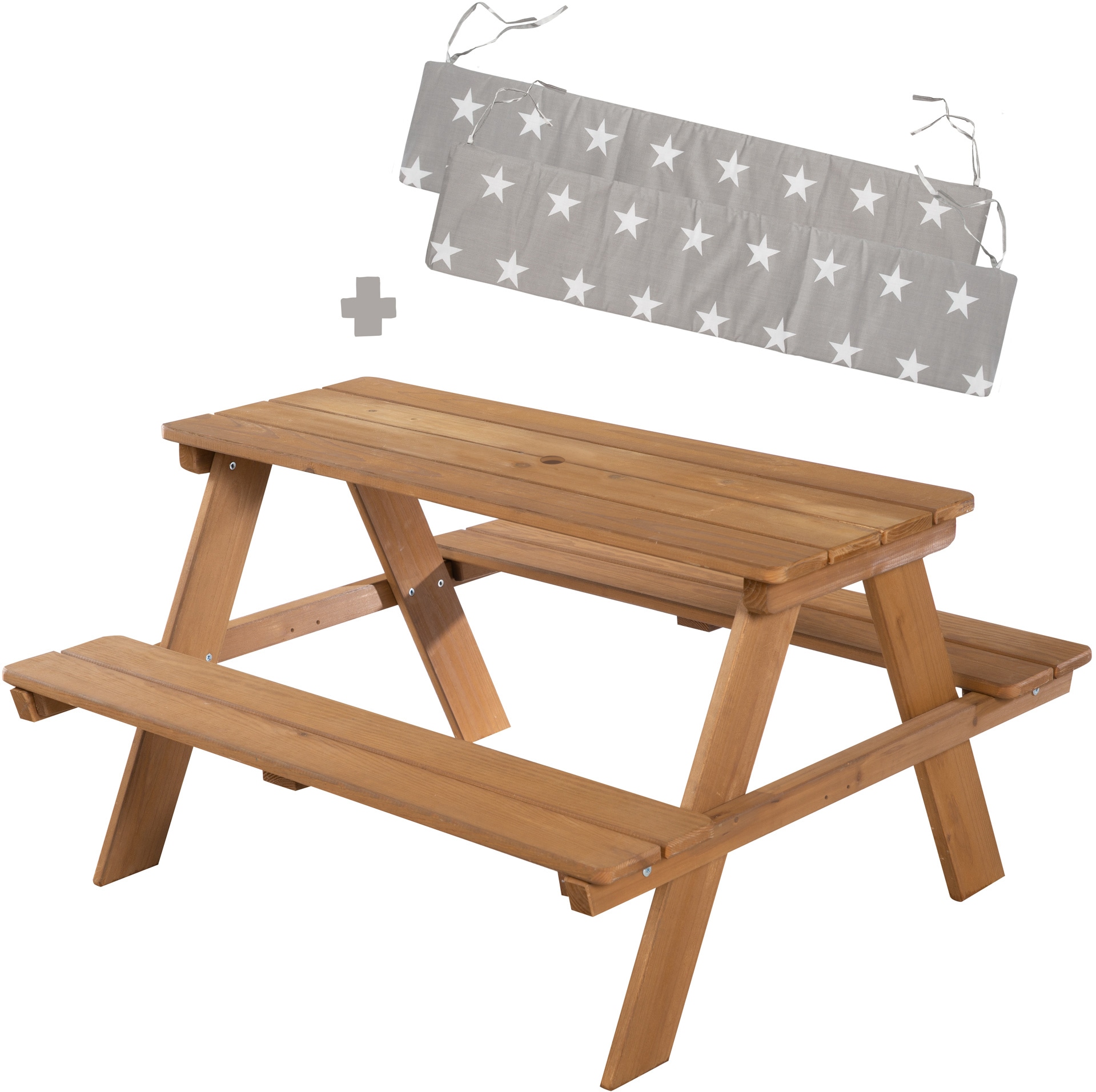 roba® Kindersitzgruppe »Picknick for 4 Outdoor +, Teakholz«, (Set), mit abgerundeten Ecken; inklusive Sitzauflagen Â»Little StarsÂ« von Roba®