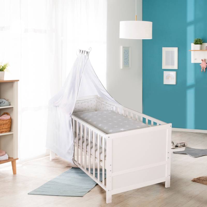 roba® Komplettbett »Kinderbettset, Sterne grau, 70x140 cm«, (5 tlg.), mit Lattenrost, Matratze, Bettwäsche, Nest & Himmel von Roba®