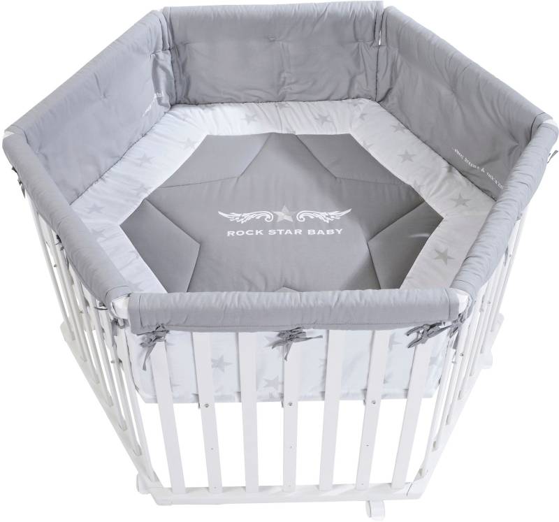 roba® Laufgitter »Rock Star Baby, 6-eckig, weiss«, bis 15 kg, mit Stoffeinlage und Nestchen; Rollen, höhenverstellbar von Roba®