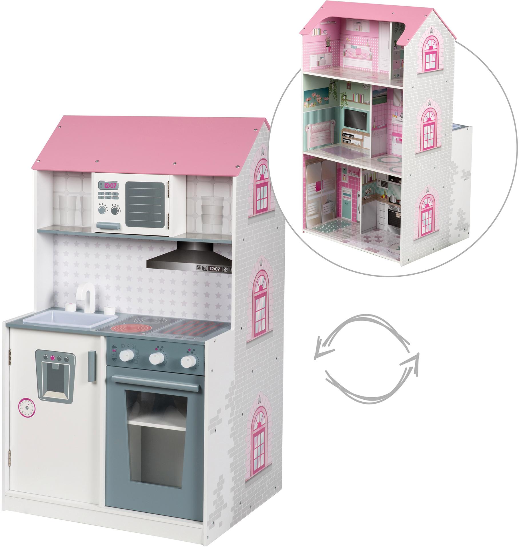 roba® Spielküche »2-in-1, rosa«, mit mehrstöckigem Puppenhaus von Roba®