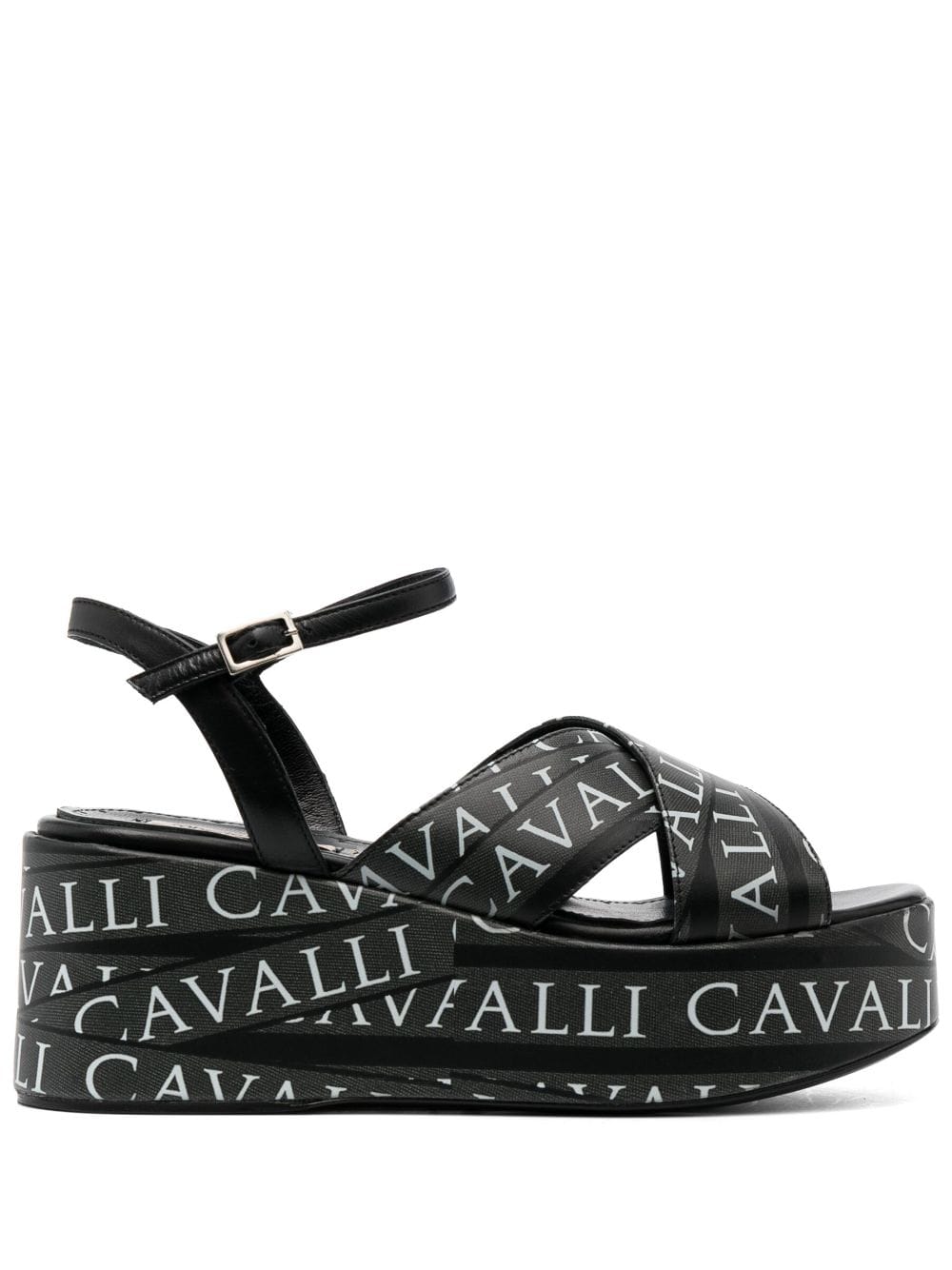 Roberto Cavalli 70mm logo-print wedge sandals - Black von Roberto Cavalli