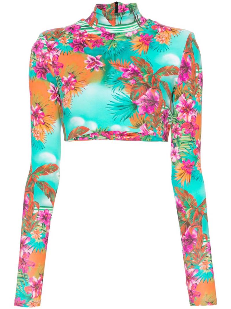 Roberto Cavalli floral-print crop top - Blue von Roberto Cavalli