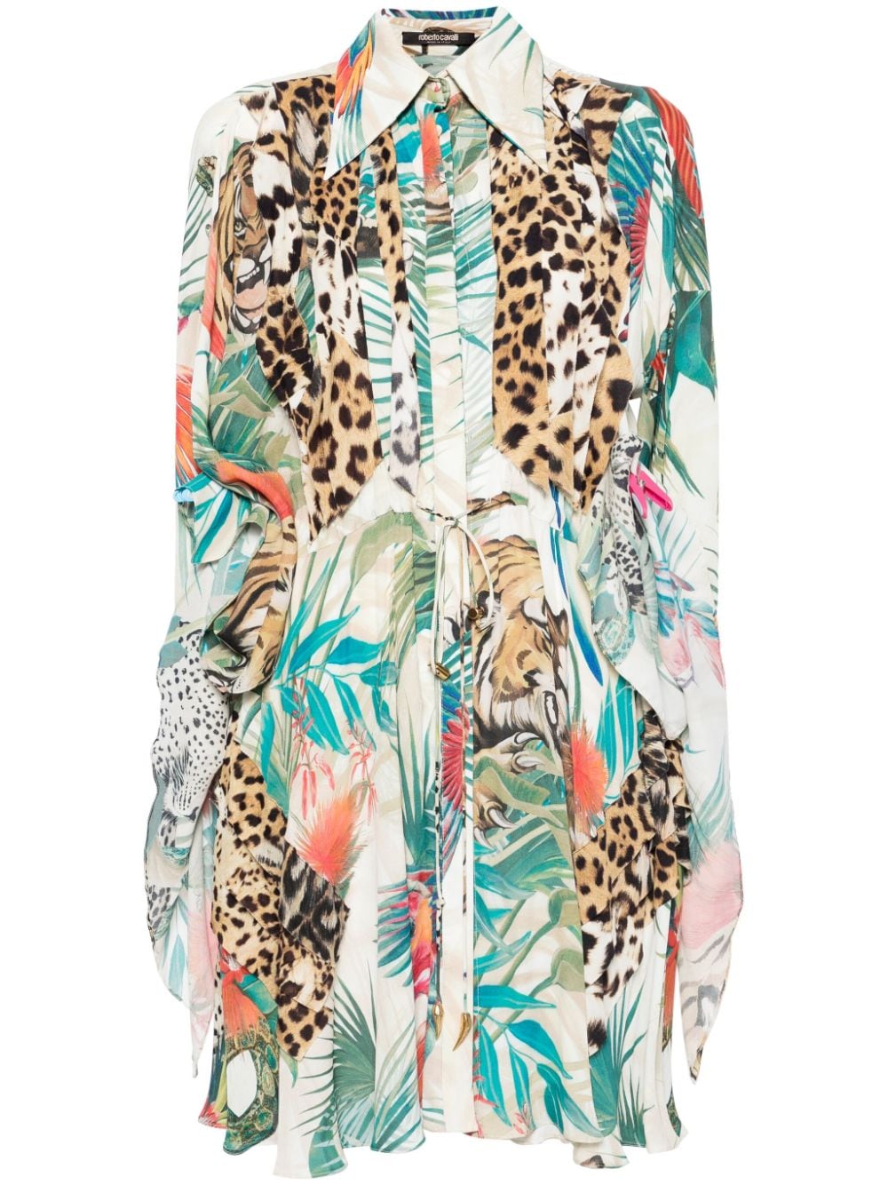 Roberto Cavalli Jungle-print crepe minidress - Neutrals von Roberto Cavalli