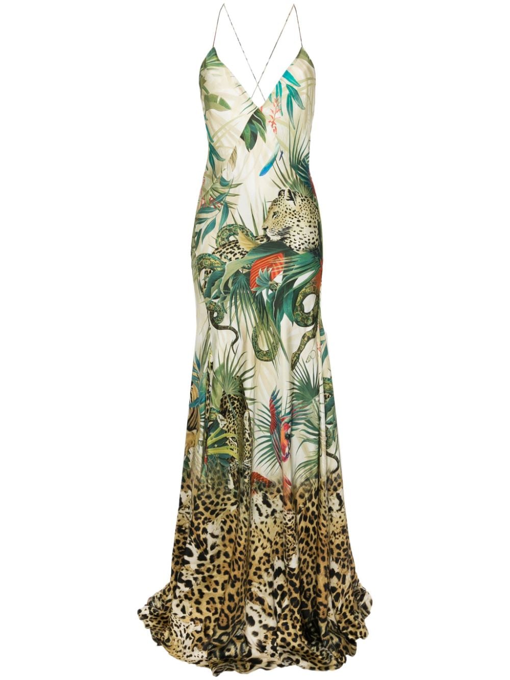 Roberto Cavalli Jungle-print silk maxi dress - Neutrals von Roberto Cavalli