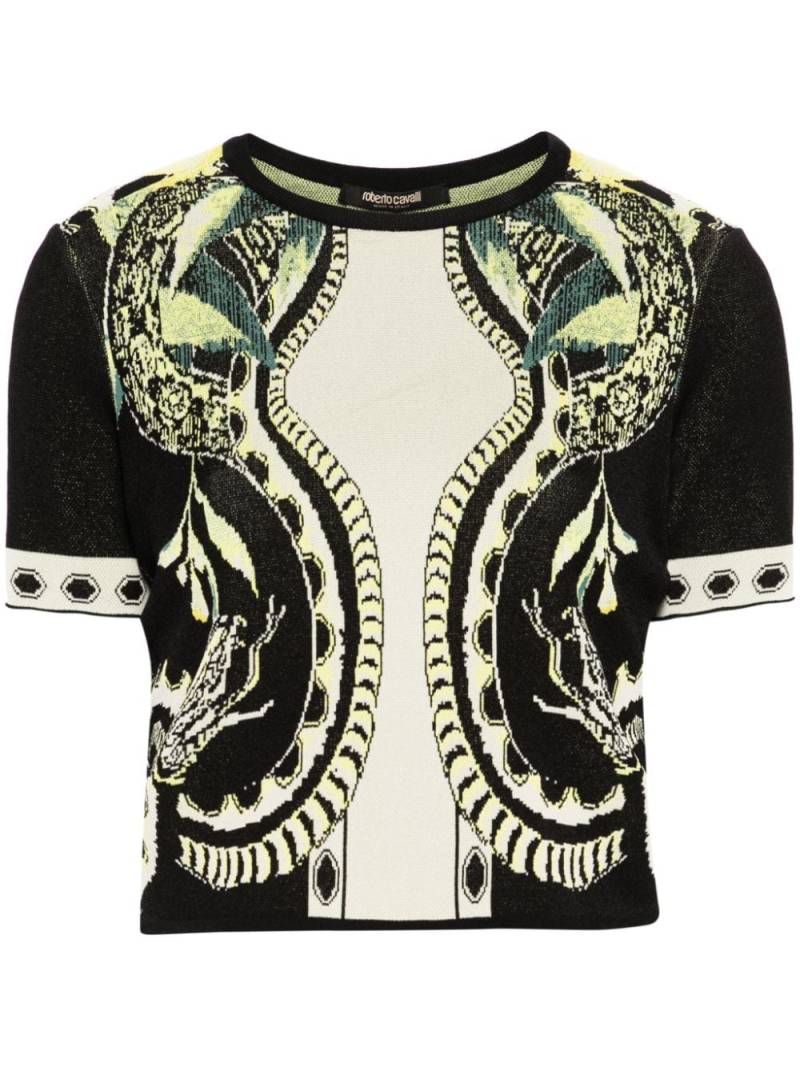 Roberto Cavalli Lemon-print jacquard cropped top - Black von Roberto Cavalli